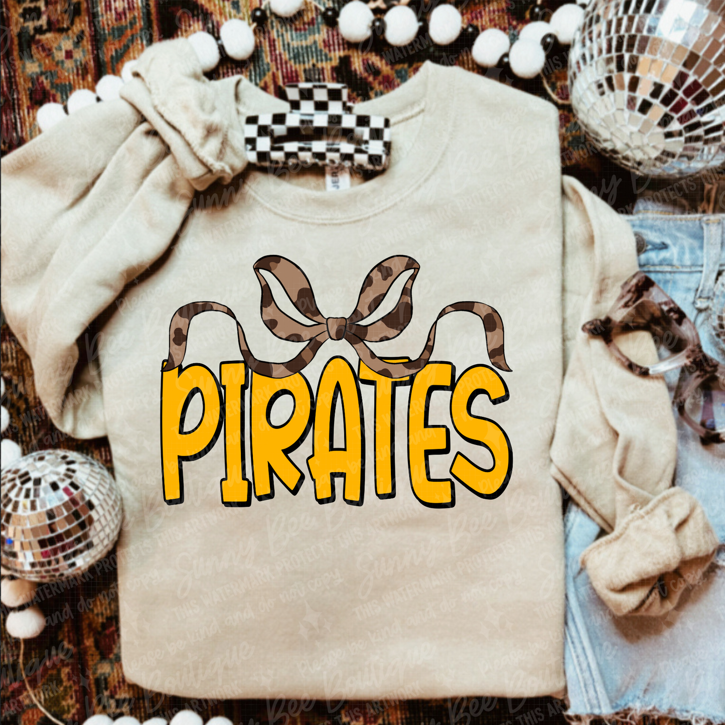 Pirates Leopard Coquette Bow T-Shirt