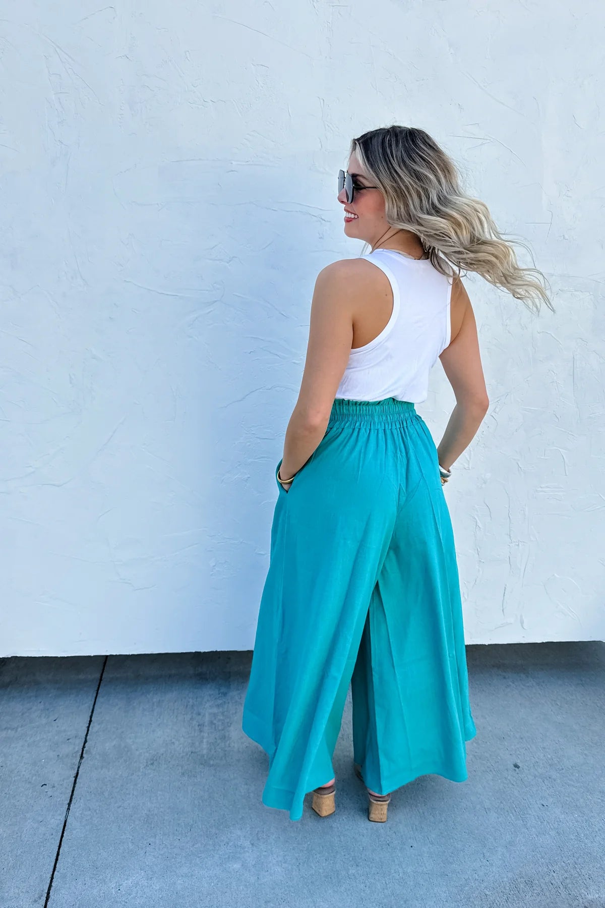 JOHANNA LINEN PANTS SIZE L/XL TURQUIOSE