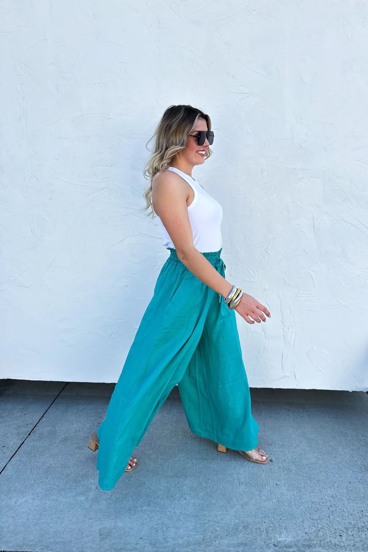 JOHANNA LINEN PANTS SIZE L/XL TURQUIOSE