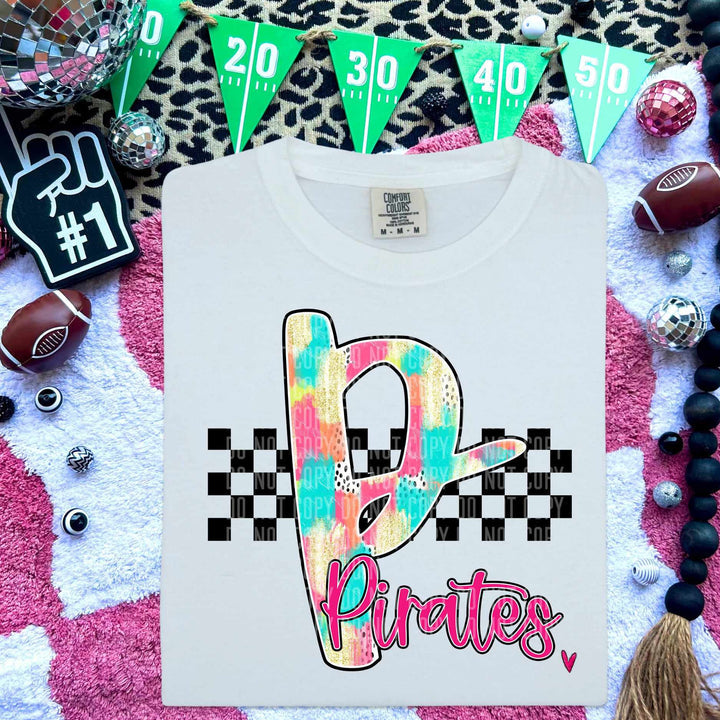 Pirates Rainbow Brushstroke Checker Graphic
