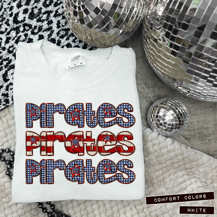 Pirates Gingham Stripes Red Blue Graphic