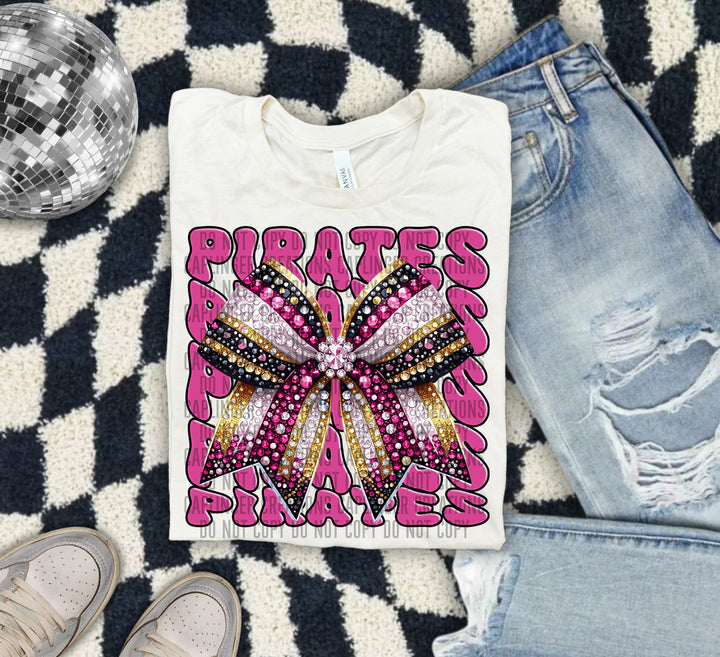 Pirates Pink Bow Faux Rhinestone Graphic