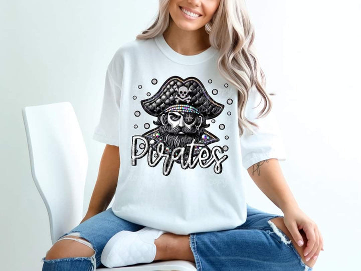 Pirates Faux Leather Rhinestone Graphic
