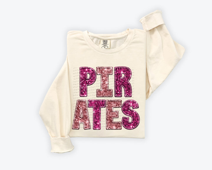 Pirates Pink Faux Embroidery Sequin Graphic