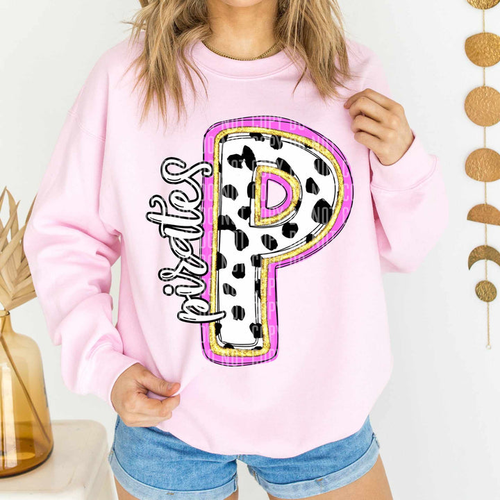 Pirates Dotted Gold Pink Outline Graphic