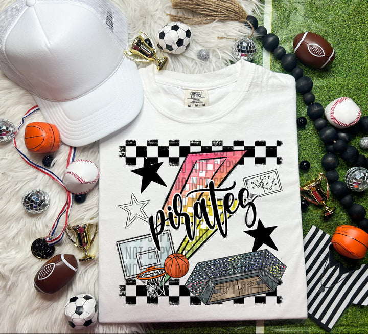 Pirates Bright Checker Bolt Basketball Graphic