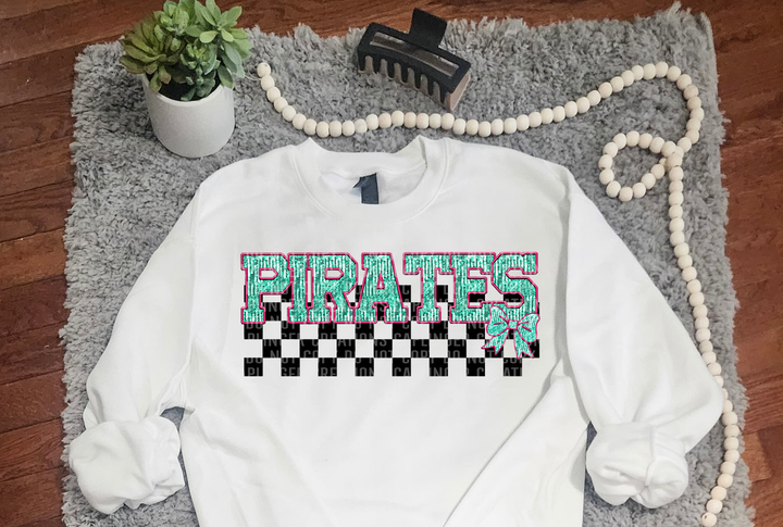 Pirates Teal Faux Embroidered Sequin Graphic