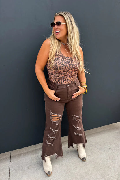 BROWN URBAN DISTRESSED CROP JEAN SIZE 13