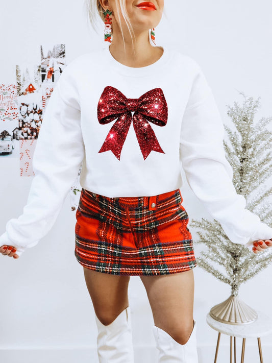 Red Glitter Bow Sweatshirt