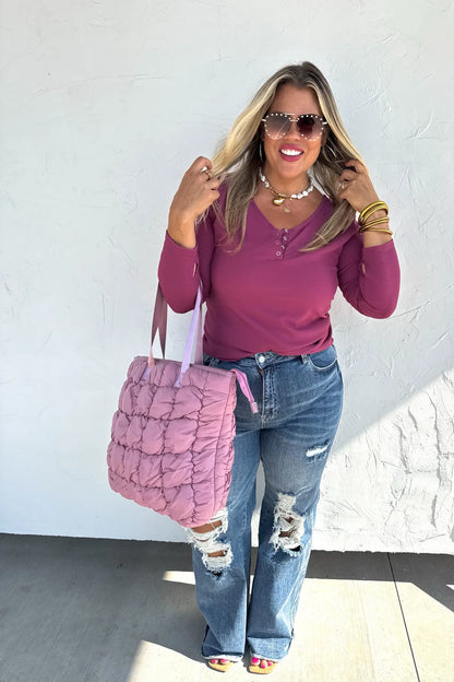 FALL BROOKLYN SNAP HENLEY TOP PLUM 1X