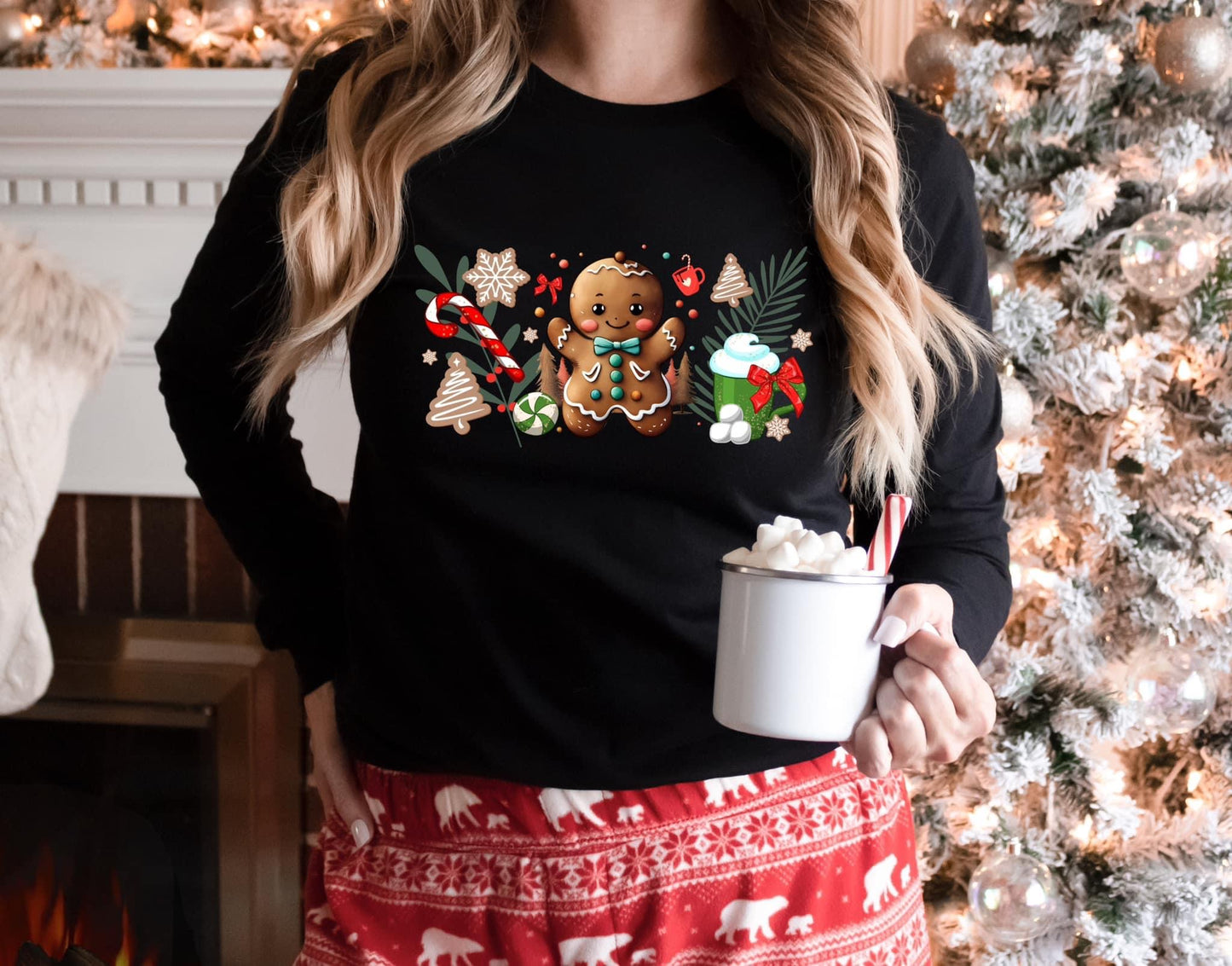 Gingerbread Delight Sweatshirt - Festive Cookies & Hot Cocoa Holiday Design