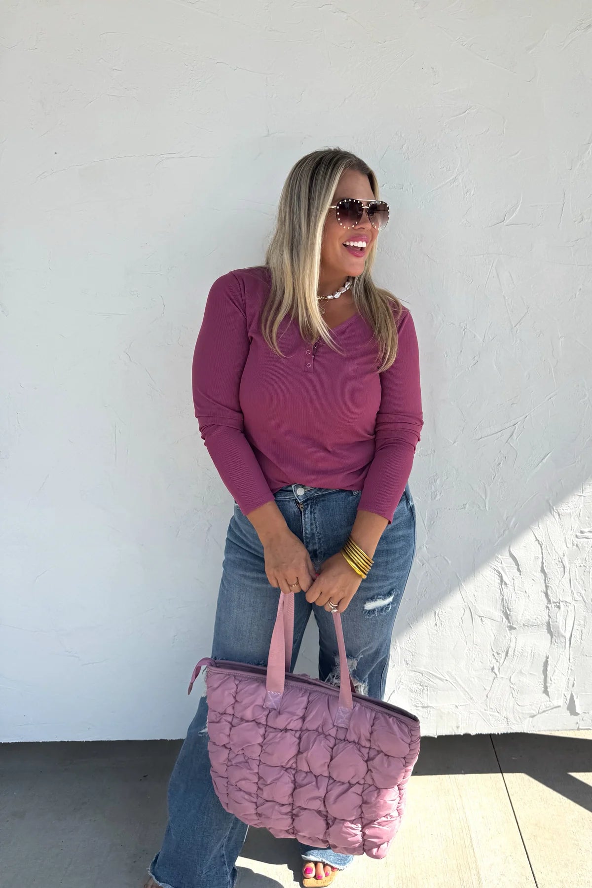 FALL BROOKLYN SNAP HENLEY TOP PLUM 1X