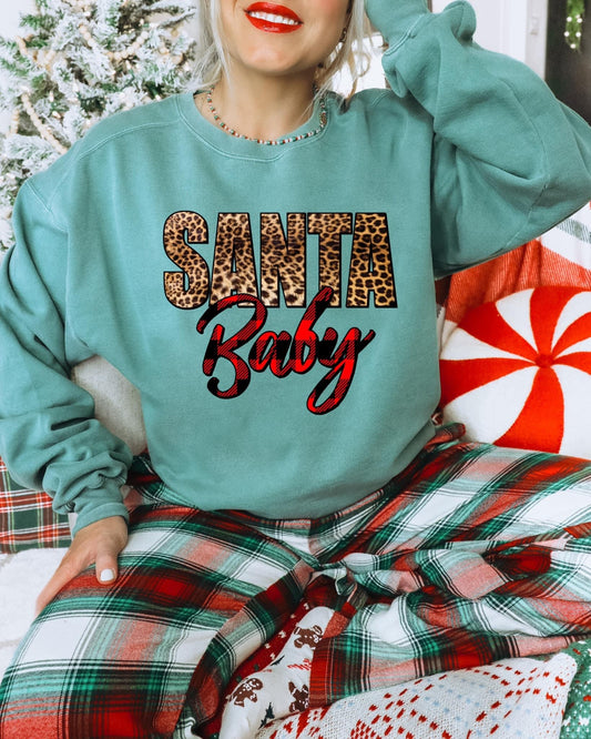 Santa Baby Sweatshirt - Leopard - Plaid