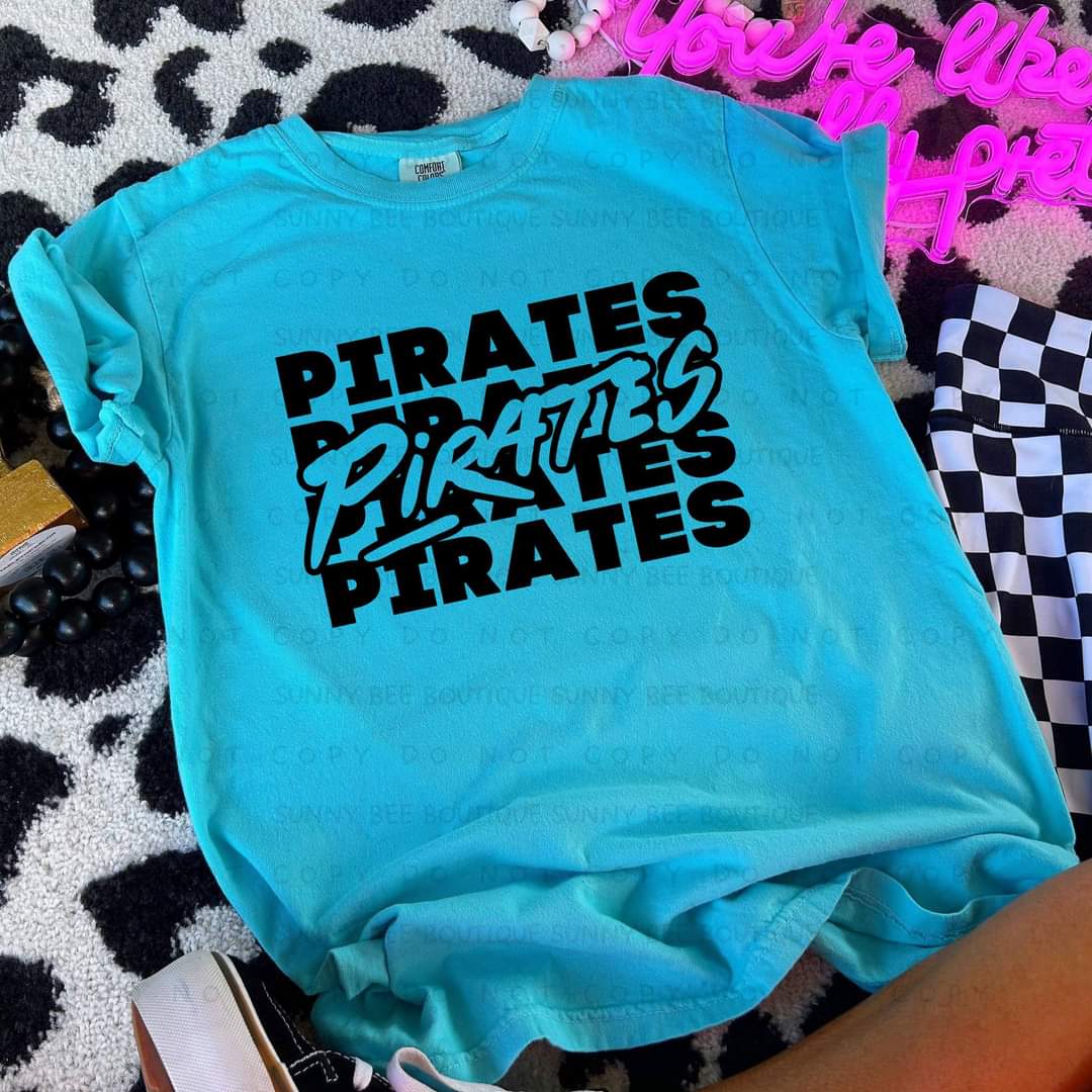 Bold Pirates Repeat Text T-Shirt