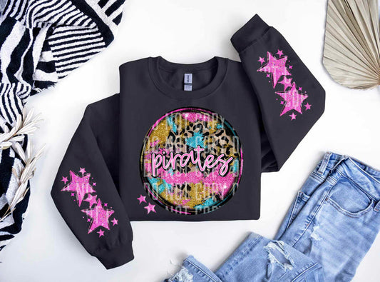 Pink Star Sleeve Grunge Pirates Sweatshirt