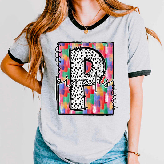 Pirates Rainbow Brushstroke Dotted P Graphic