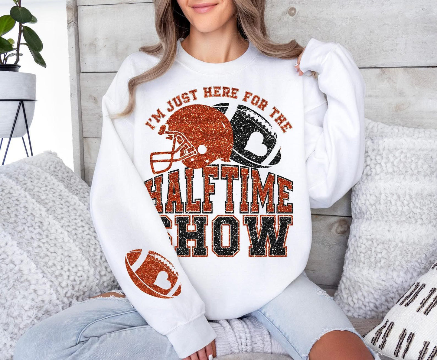 I'm Just Here for the Halftime Show Sweatshirt with Sleeve Logo