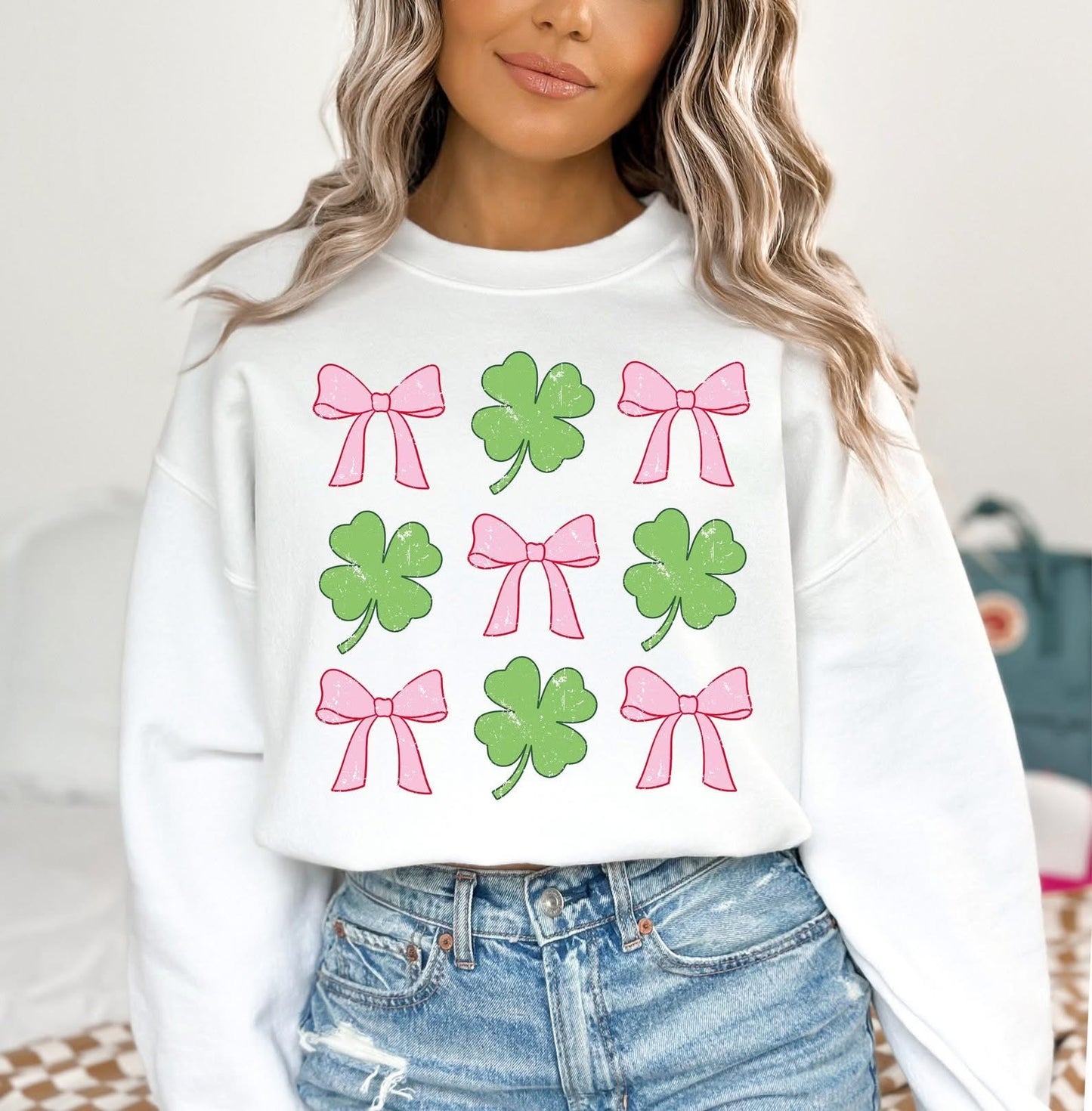 Pink Bow + Clover Collage Sweatshirt