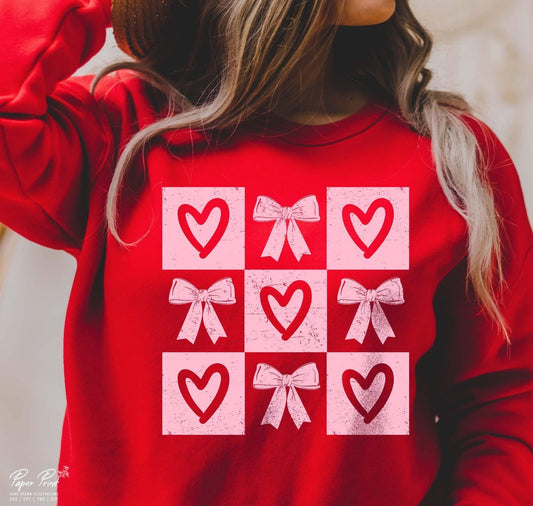 Hearts and Bows Grid on Red