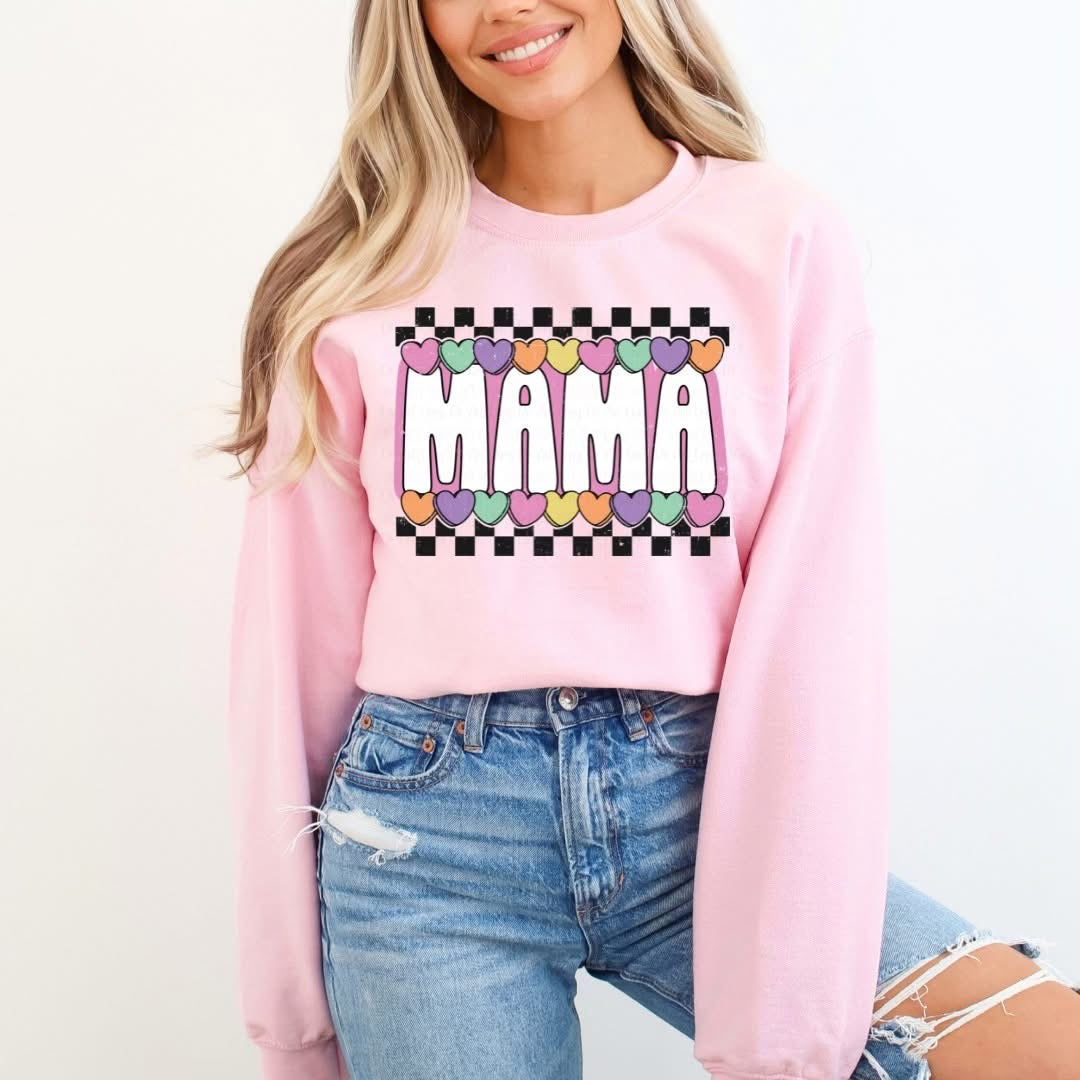 Mama Checkered Hearts on Top + Bottom Sweatshirt