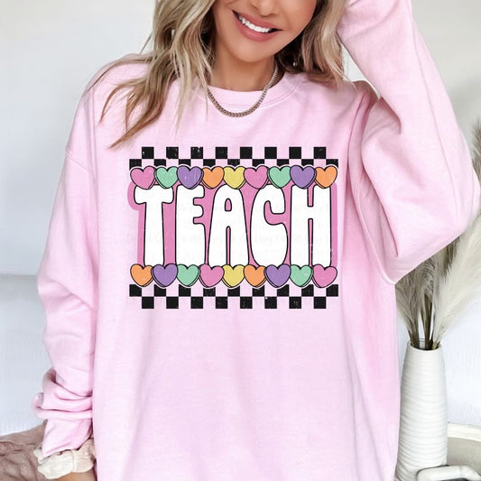 Teach Checkered Hearts on Top + Bottom Sweatshirt