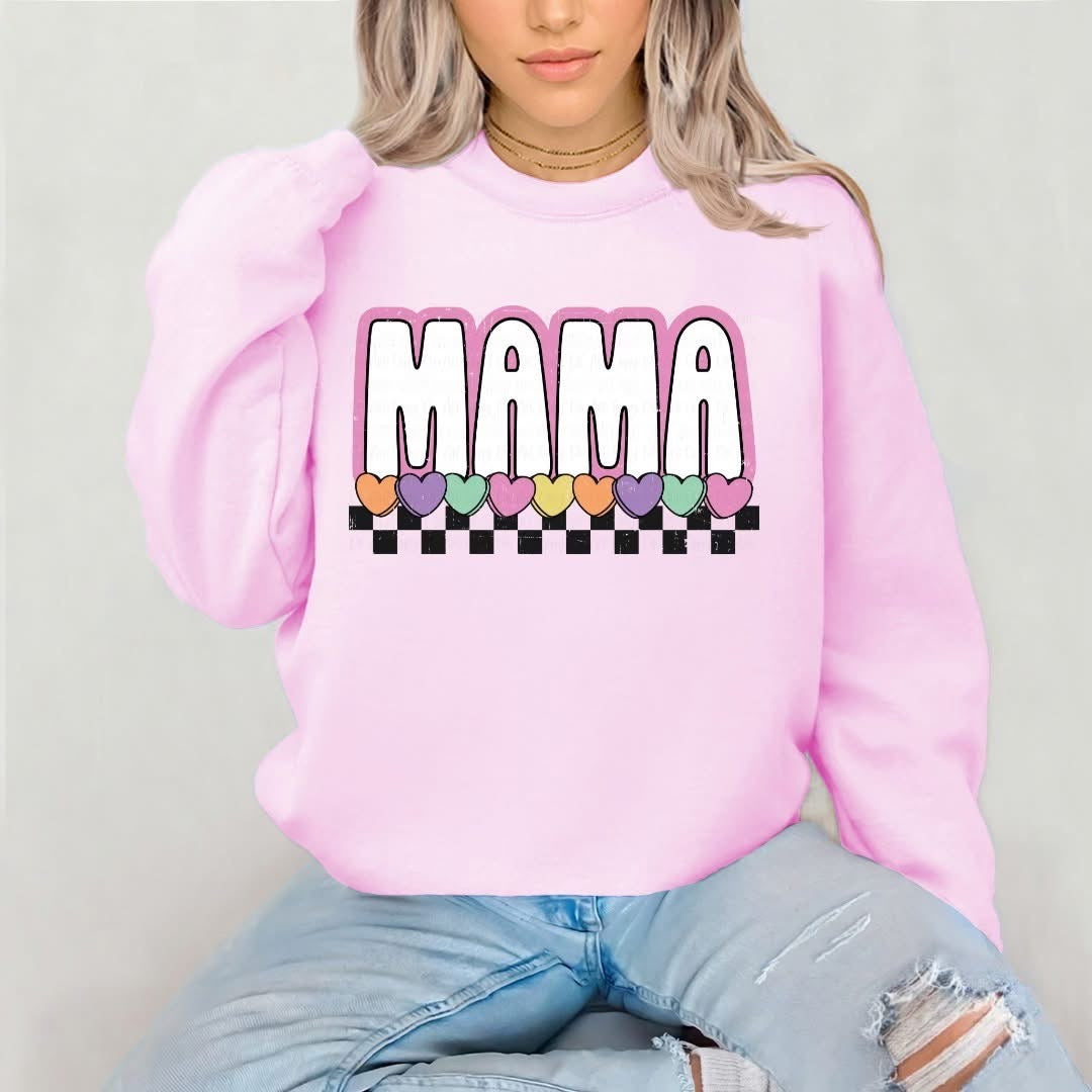 Mama Checkered Hearts on Bottom Sweatshirt