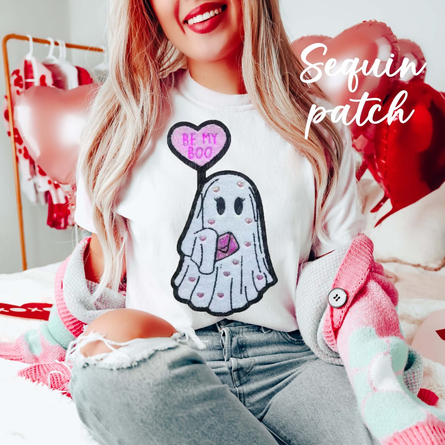 Be My Boo Ghost Sequin Patch Tee