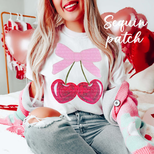 Cherries + Bow Sequin Patch Tee