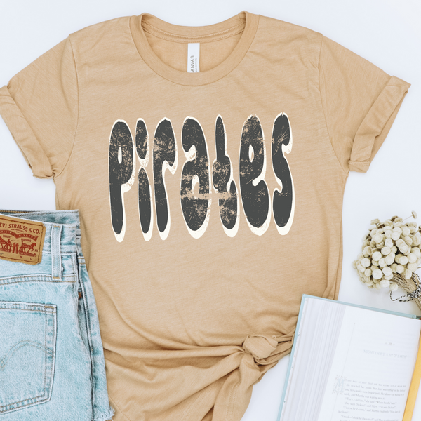 Pirates Distressed White Outline Graphic