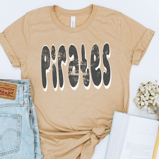 Pirates Distressed White Outline Graphic