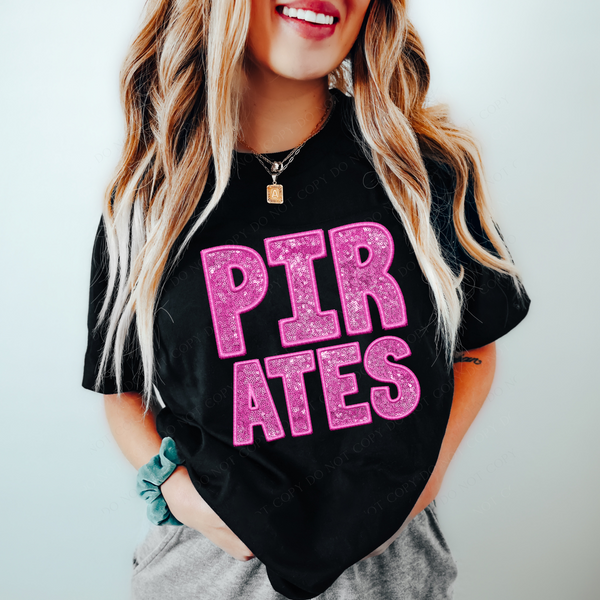 Pirates Pink Faux Embroidery Sequin Graphic