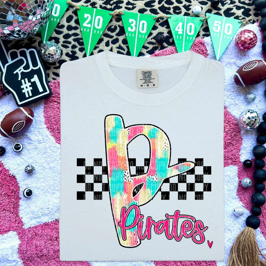 Pirates Rainbow Brushstroke Checker Graphic