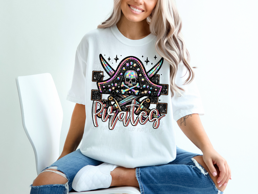 Pirates Rainbow Iridescent Rhinestone Checker Graphic