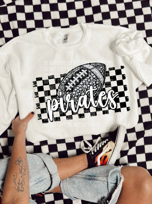 Pirates Faux Rhinestone Football Checker Graphic