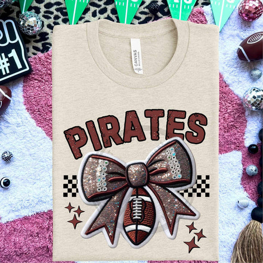 Pirates Faux Embroidery Football Bow Graphic