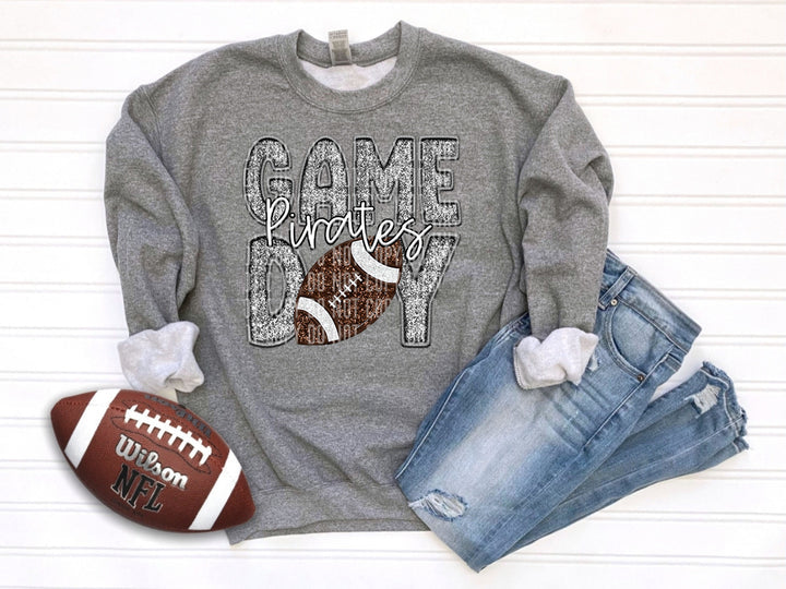 Game Day Pirates Football Faux Embroidery Sequin Graphic