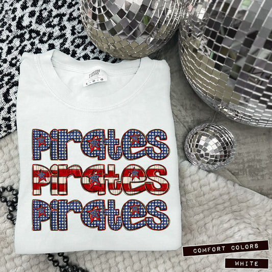 Pirates Gingham Stripes Red Blue Graphic