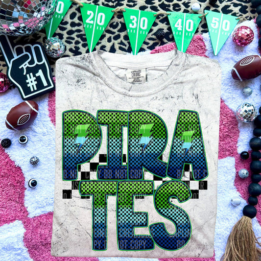 Pirates Blue Green Ombré Checker Graphic