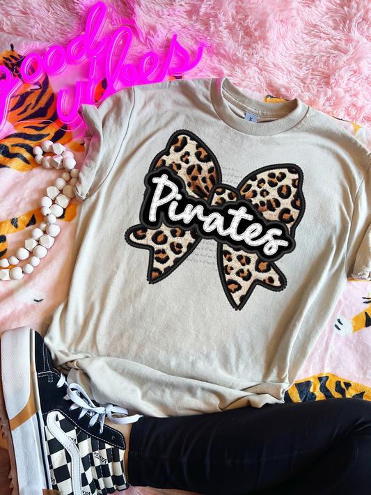 Pirates Leopard Bow Faux Embroidery Graphic