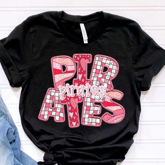 Pirates Pink Checker Heart Graphic