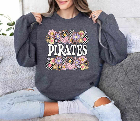 Pirates Checker Floral Heart Graphic
