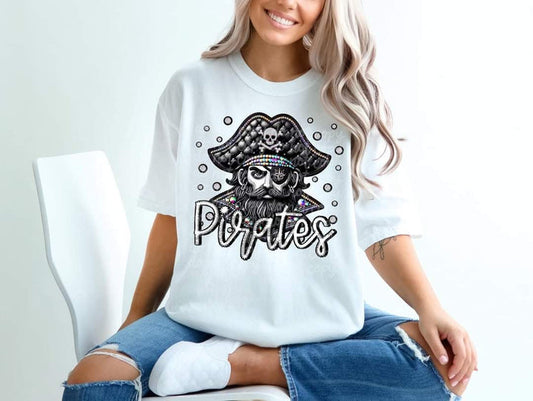 Pirates Faux Leather Rhinestone Graphic