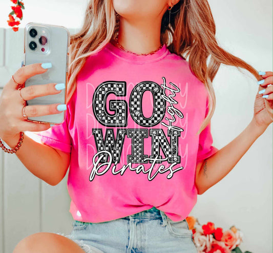 Go Fight Win Pirates Faux Rhinestone Checker Graphic
