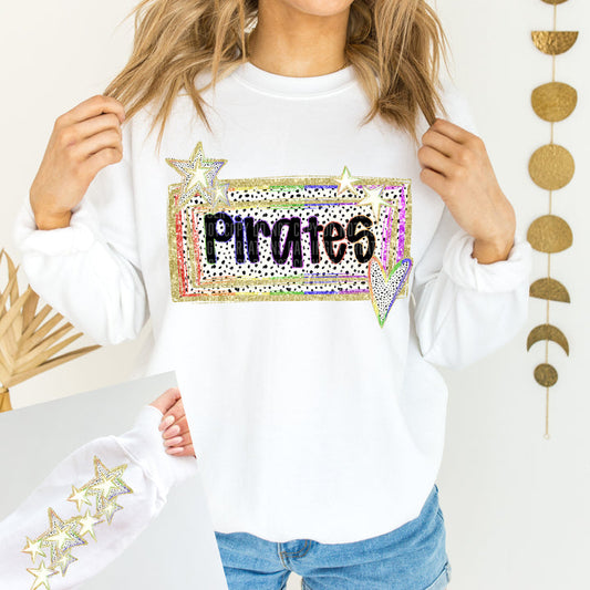 Pirates Dotted Gold Rainbow Outline Graphic