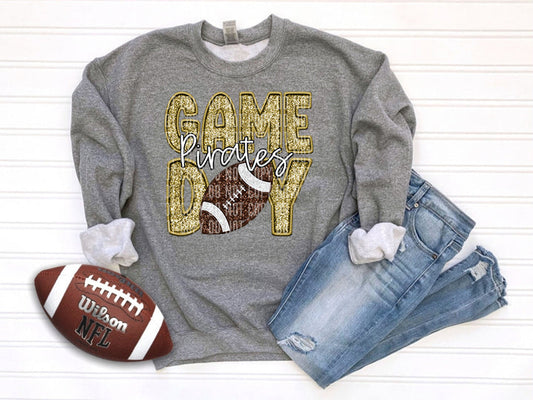 Pirates Game Day Faux Embroidery Gold Graphic