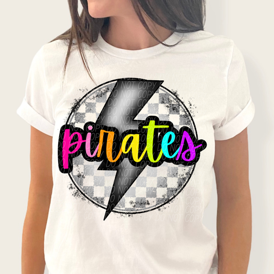 Pirates Gray Checker Circle Bolt Bright Graphic