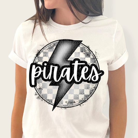 Pirates Gray Checker Circle Bolt Graphic