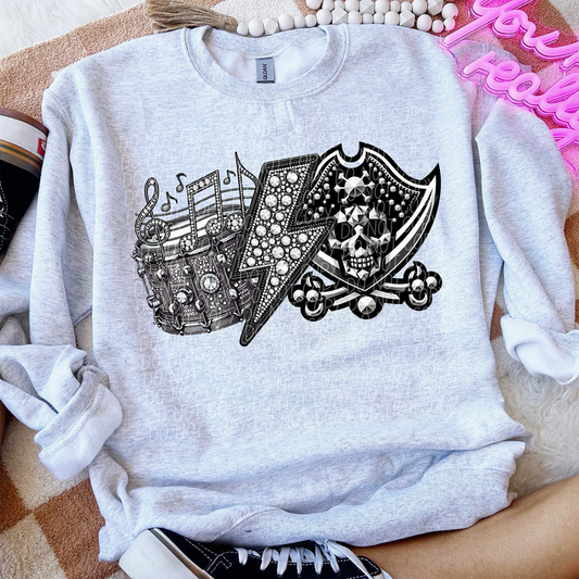 Pirates Band Bolt Faux Rhinestone Graphic