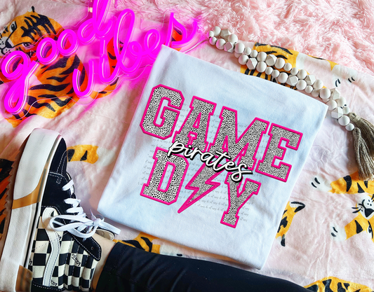 Game Day Pirates Dotted Pink Graphic