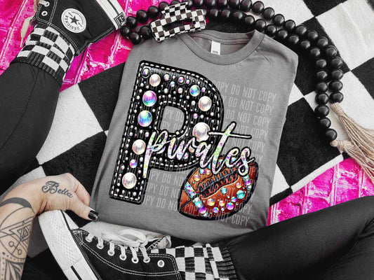 Pirates Faux Rhinestone Football Graphic